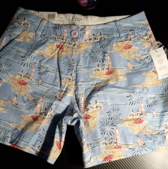 crown & ivy Pants - crown & ivy Blue Patterned Women Shorts